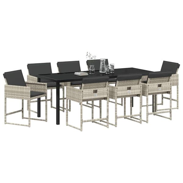 vidaXL Conjunto de Comedor de Jard&iacute;n 9 pcs Gris Claro rat&aacute;n sint&eacute;tico