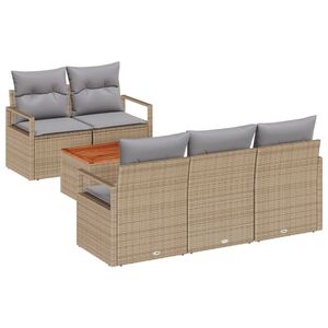 vidaXL Conjunto de sof&aacute;s de jard&iacute;n 6 pcs Beige rat&aacute;n sint&eacute;tico