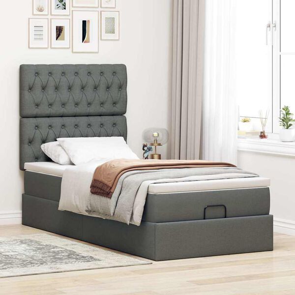 vidaXL Estructura cama otomana colch&oacute;n tela gris oscuro 90x190cm