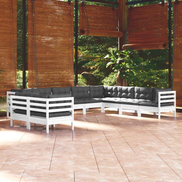 vidaXL Muebles de jardín 10 pzas y cojines blanco madera maciza pino