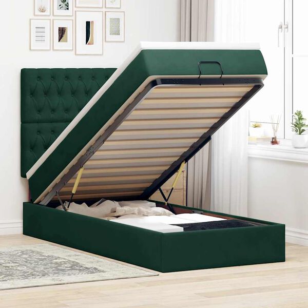 vidaXL Estructura de cama otomana colchones terciopelo verde oscuro