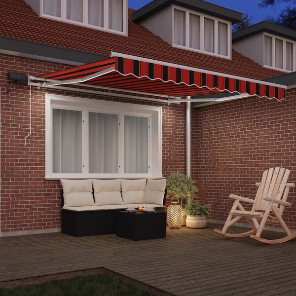 vidaXL Toldo manual retráctil con LED naranja y marrón 300x250 cm