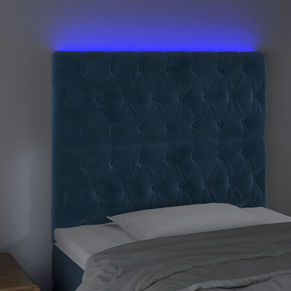 vidaXL Cabecero con luces LED terciopelo azul oscuro 90x7x118/128 cm