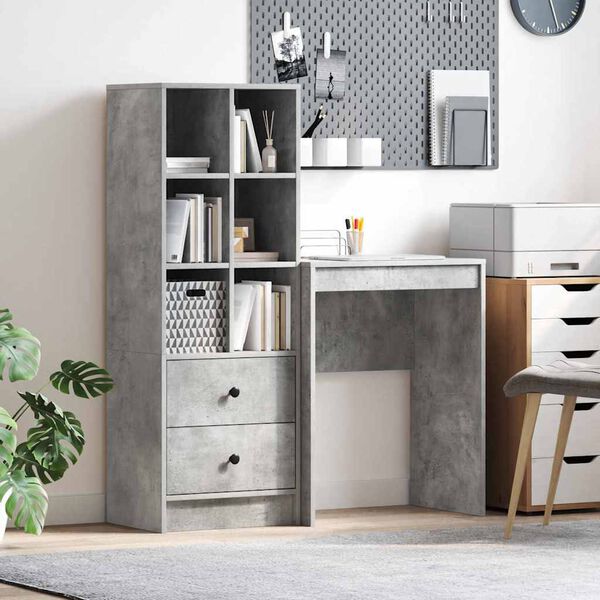 vidaXL Escritorio con caj&oacute;n 2 pcs Gris Concreto