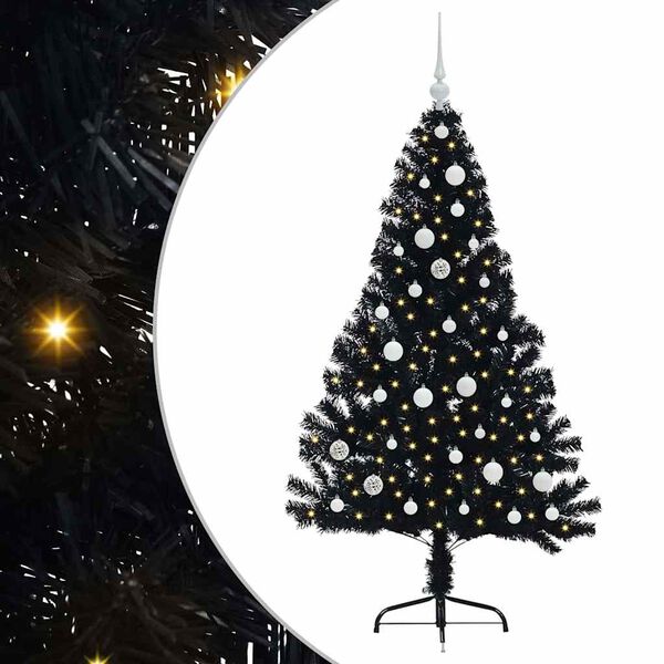 vidaXL &Aacute;rbol de Navidad Artificial Preiluminado Negro 150 cm PVC