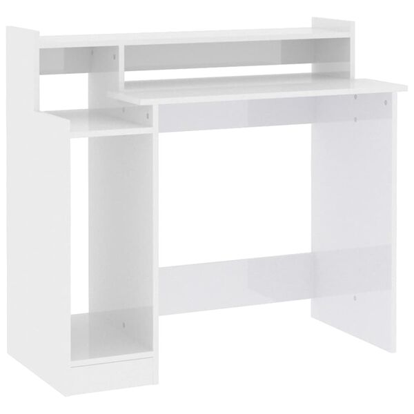 vidaXL Escritorio LED madera contrachapada blanco brillo 97x45x90 cm