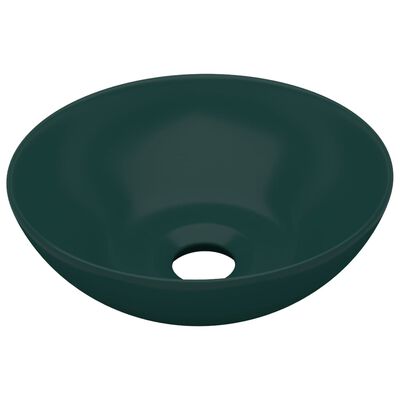 vidaXL Lavabo de cuarto de baño redondo cerámica verde oscuro