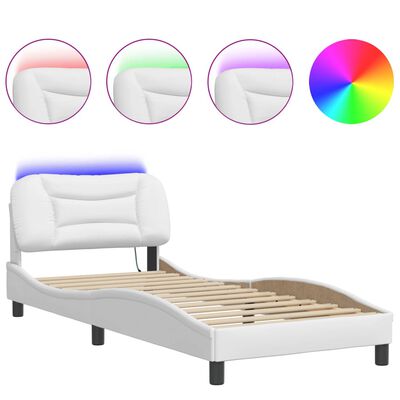 vidaXL Estructura cama con luces LED cuero sintético blanco 90x190 cm
