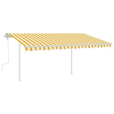 vidaXL Toldo manual retráctil con postes amarillo y blanco 4x3 m
