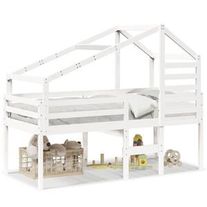vidaXL Cama alta con techo madera maciza de pino blanca 90x190 cm