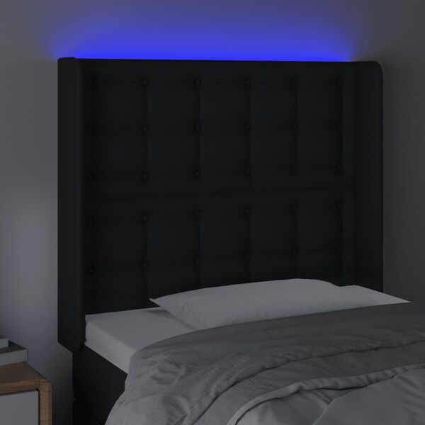 vidaXL Cabecero con LED cuero sint&eacute;tico negro 93x16x118/128 cm