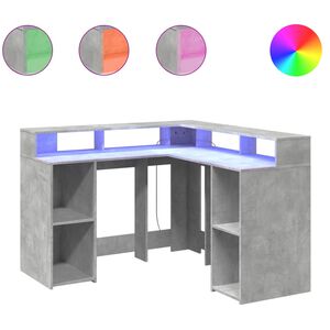 vidaXL Escritorio con LED madera ingenier&iacute;a gris hormig&oacute;n 130x130x91cm