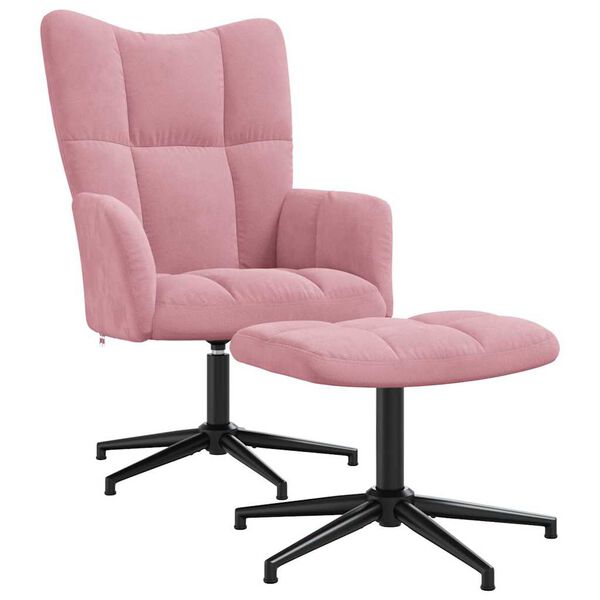 vidaXL Sillón de relax con taburete terciopelo rosa