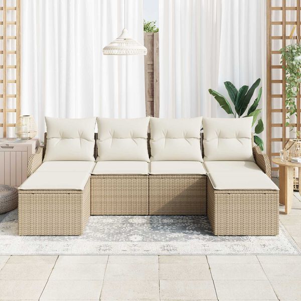 vidaXL Conjunto de sof&aacute; de jard&iacute;n con coj&iacute;n 6 pcs Beige Polirat&aacute;n