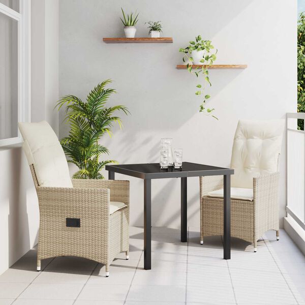 vidaXL Conjunto de Comedor de Jard&iacute;n 3 pcs Beige rat&aacute;n sint&eacute;tico