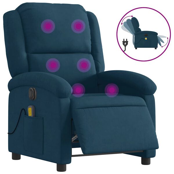 vidaXL Sill&oacute;n reclinable de masaje el&eacute;ctrico terciopelo azul