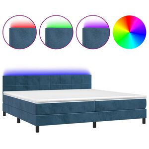 vidaXL Cama box spring colch&oacute;n y LED terciopelo azul oscuro 200x200 cm