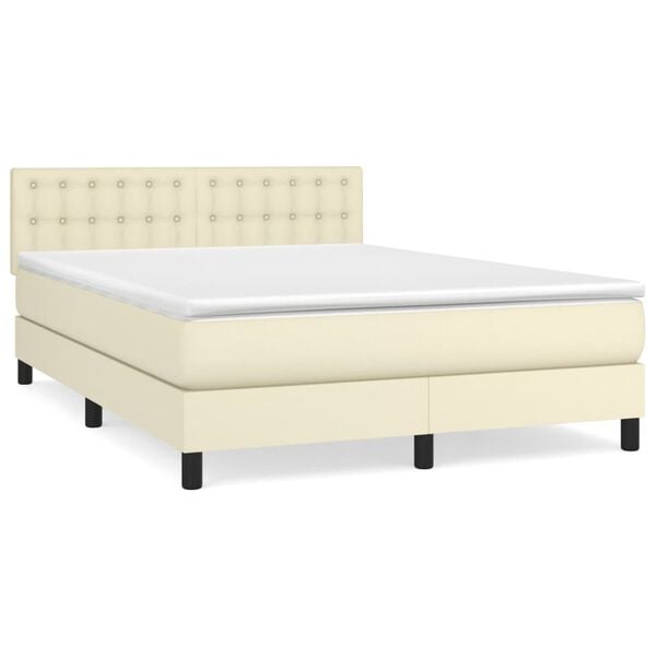 vidaXL Cama box spring con colch&oacute;n cuero sint&eacute;tico crema 140x190 cm