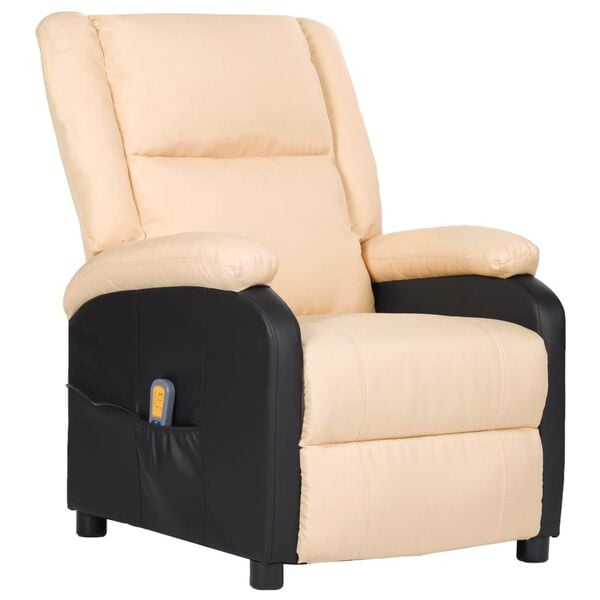 vidaXL Sill&oacute;n de masaje de cuero sint&eacute;tico y tela crema