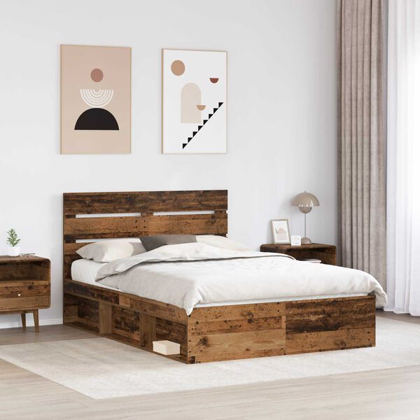 vidaXL Estructura de cama con cabecera Madera vieja 140 x 190 cm