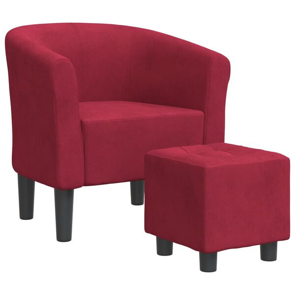 vidaXL Sill&oacute;n con taburete terciopelo rojo tinto