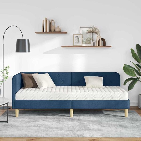 vidaXL Estructura de cama en esquina con colch&oacute;n Azul 80 x 200 cm tela