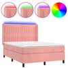 vidaXL Cama box spring colch&oacute;n y LED terciopelo rosa 140x190 cm