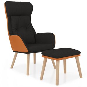 vidaXL Sill&oacute;n de relax con taburete tela y cuero sint&eacute;tico negro