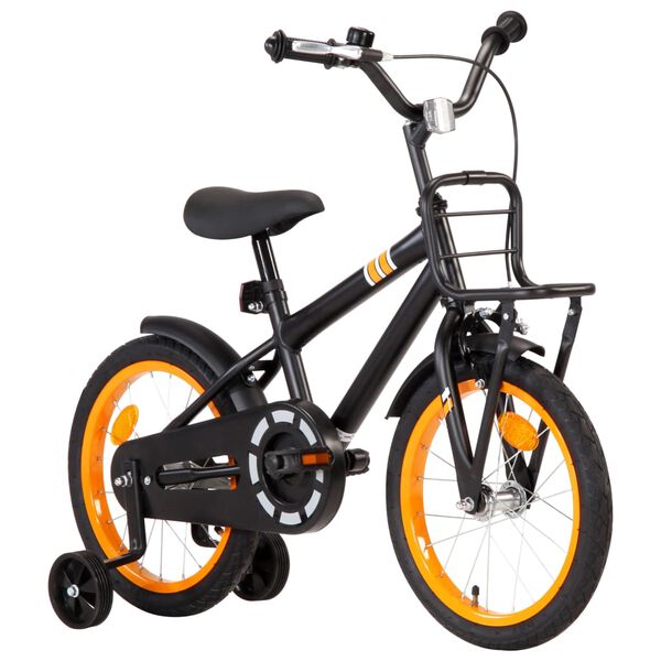 vidaXL Bicicleta ni&ntilde;os y portaequipajes delantero 16" negro y naranja