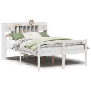 vidaXL Cama con estanter&iacute;a sin colch&oacute;n madera maciza blanca 160x200 cm