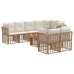 vidaXL Conjunto de sof&aacute;s de jard&iacute;n 9 uds. Natural y Crema