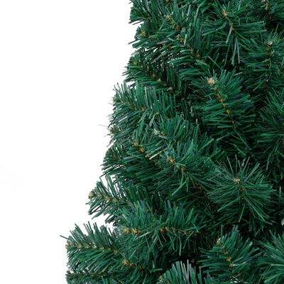vidaXL Medio árbol de Navidad con luces y bolas verde 210 cm
