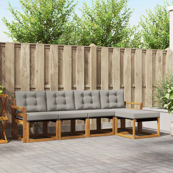 vidaXL Conjunto de sof&aacute;s de exterior 5 pcs Gris Natural y Claro