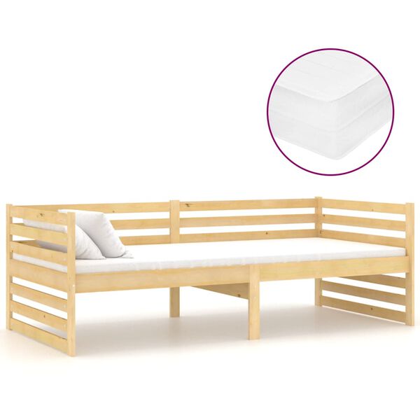 vidaXL Sof&aacute; cama con colch&oacute;n madera de pino maciza 90x200 cm