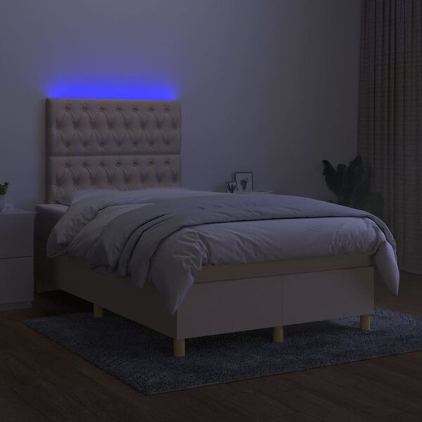 vidaXL Cama box spring con colch&oacute;n y LED tela crema 120x200 cm