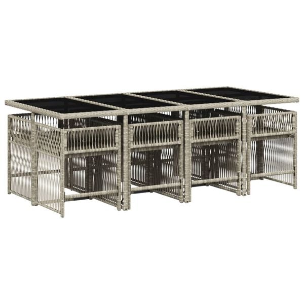 vidaXL Set comedor de jard&iacute;n 9 pzas cojines rat&aacute;n sint&eacute;tico gris claro