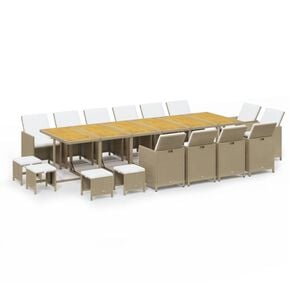 vidaXL Set comedor jard&iacute;n 17 pzas con cojines rat&aacute;n sint&eacute;tico beige