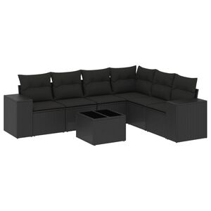 vidaXL Set de comedor de jardín 7 pzas y cojines ratán sintético negro