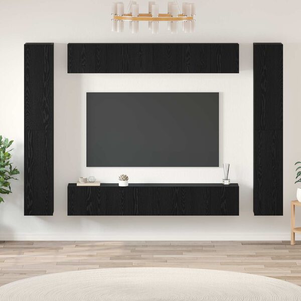vidaXL Conjunto de mueble de TV Montaje en la pared 10 pcs Roble Negro