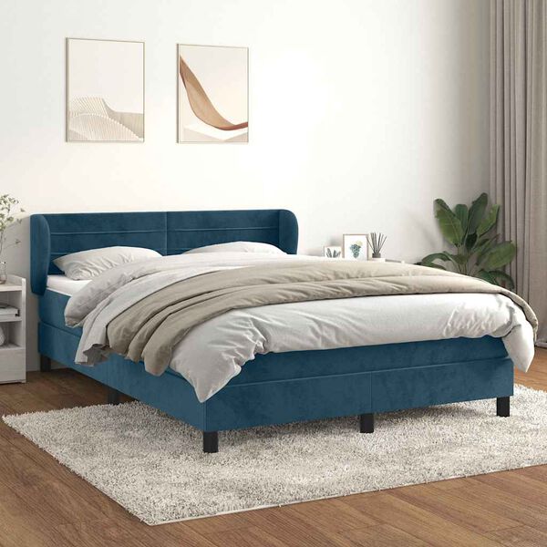 vidaXL Cama box spring con colch&oacute;n terciopelo azul oscuro 140x200 cm