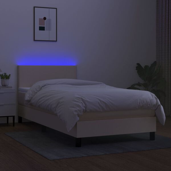 vidaXL Cama box spring con colch&oacute;n y LED tela crema 100x200 cm