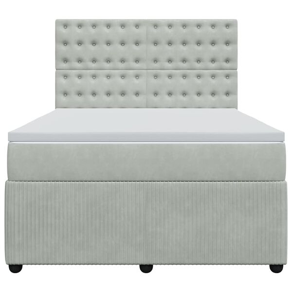 vidaXL Cama box spring con colch&oacute;n terciopelo gris claro 140x200 cm