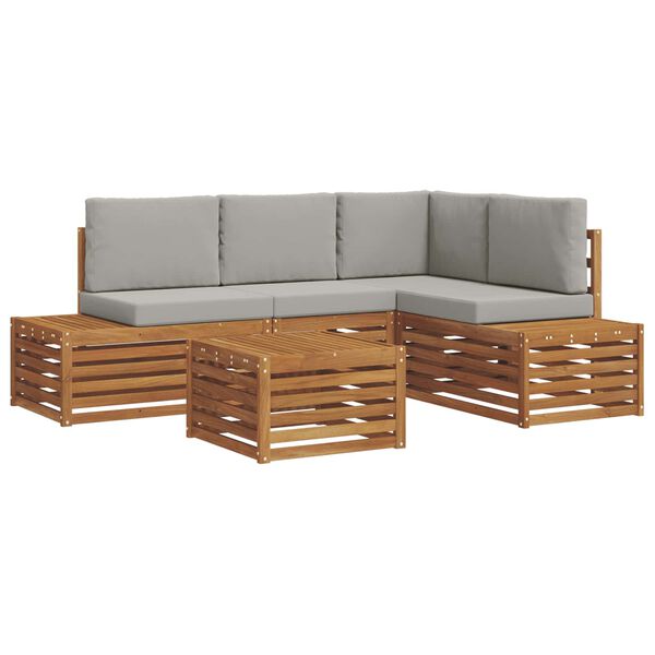 vidaXL Conjunto de sof&aacute;s de exterior 5 Pieza Gris Natural y Claro