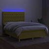 vidaXL Cama box spring colch&oacute;n y luces LED tela verde 140x200 cm