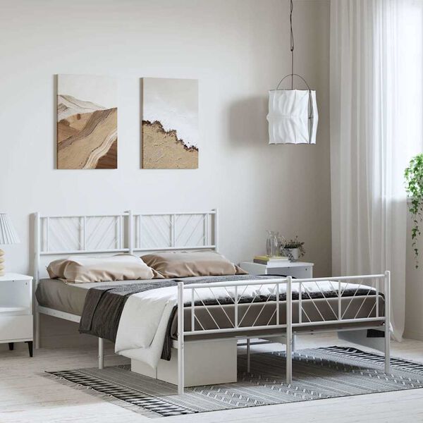 vidaXL Estructura cama sin colch&oacute;n con estribo metal blanco 135x190 cm