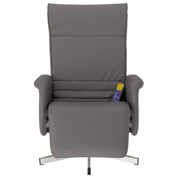 vidaXL Sill&oacute;n reclinable de masaje con reposapi&eacute;s cuero sint&eacute;tico gris