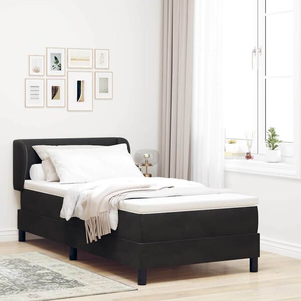 vidaXL Cama tipo Box Spring con colch&oacute;n Negro 90 x 190 cm Terciopelo