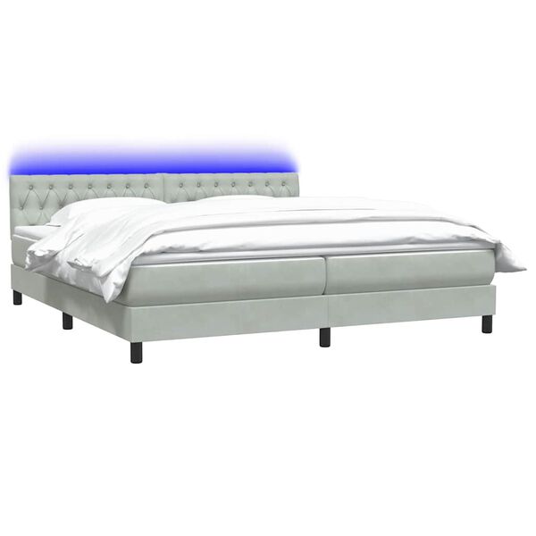 vidaXL Cama box spring con colch&oacute;n y LED terciopelo gris claro 200x220 cm