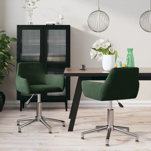 vidaXL Sillas de comedor giratorias 2 unidades terciopelo verde oscuro