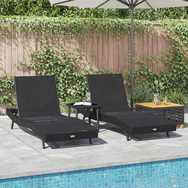 vidaXL Tumbonas 3 pcs Negro 40 x 40 x 40.5 cm ratán sintético